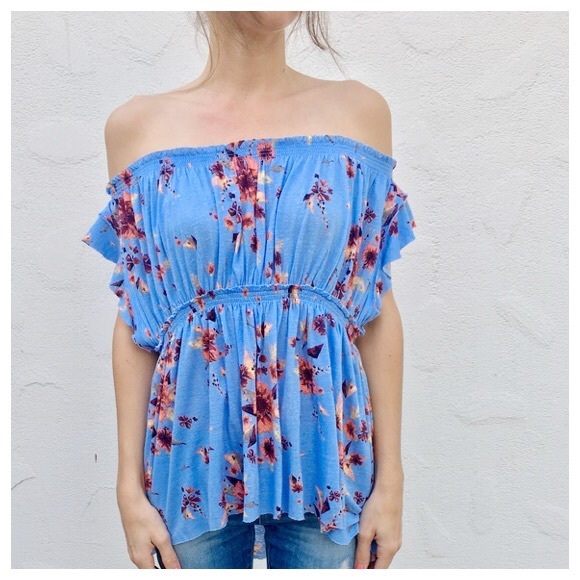 Free People Tops - •We The Free• Sam Off Shoulder Floral Blue Top